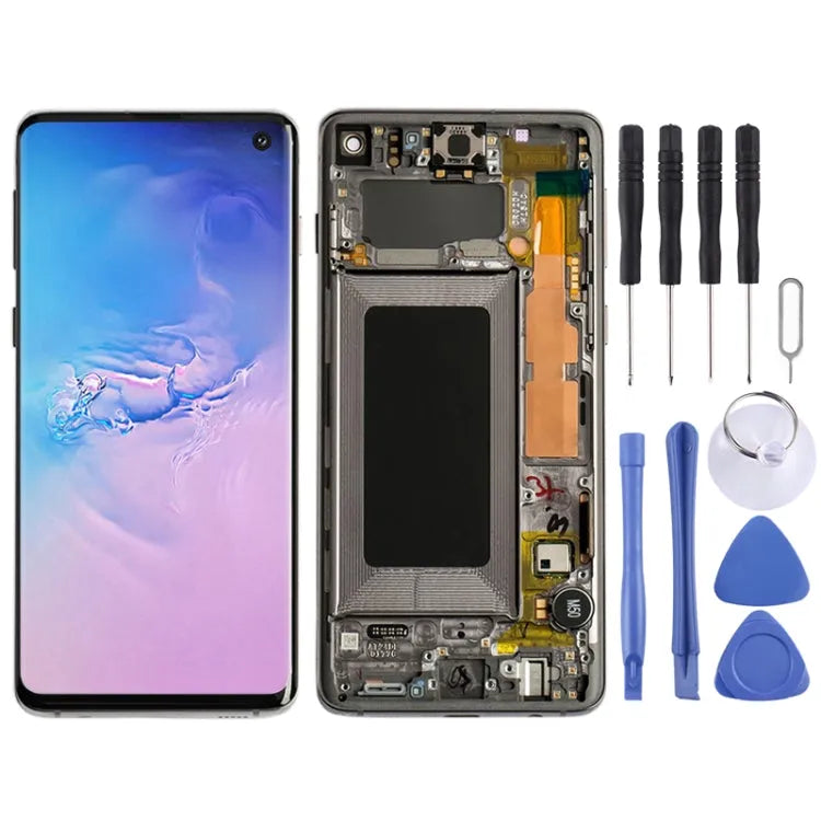Origineel Super AMOLED-scherm met digitizer en frame voor Samsung Galaxy S10 4G (zwart)