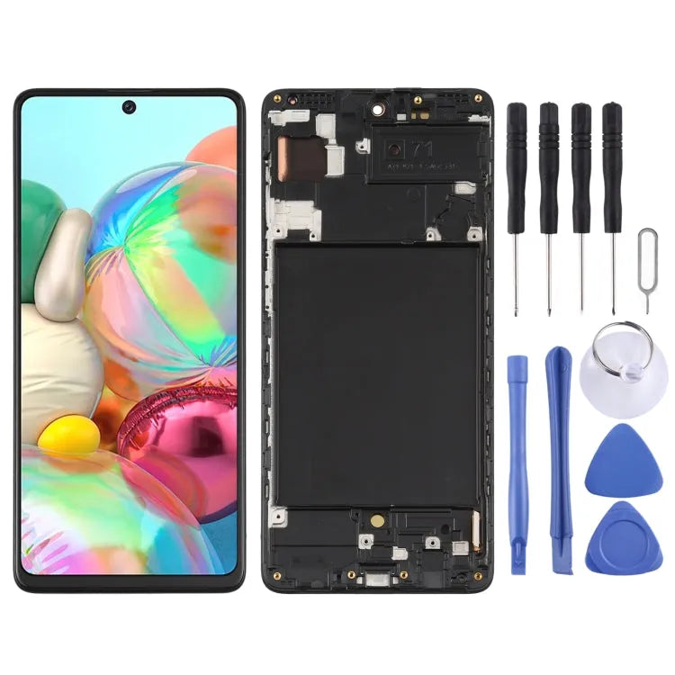 Origineel Super AMOLED-schermdigitizer volledige montage met frame voor Samsung Galaxy A71 (zwart)