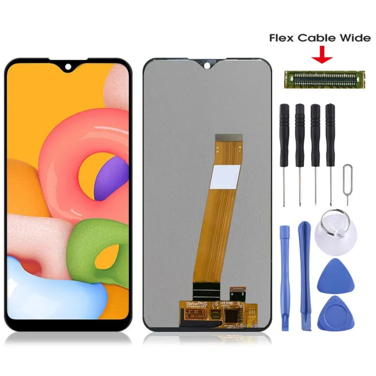 Origineel PLS TFT LCD-schermdigitizer breed flex in zwart voor Samsung Galaxy A01