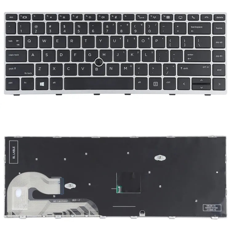 Beleuchtete US-Tastatur mit Pointing-Stick für HP EliteBook 840 G5 / 846 G5 / 745 G5 (silber)