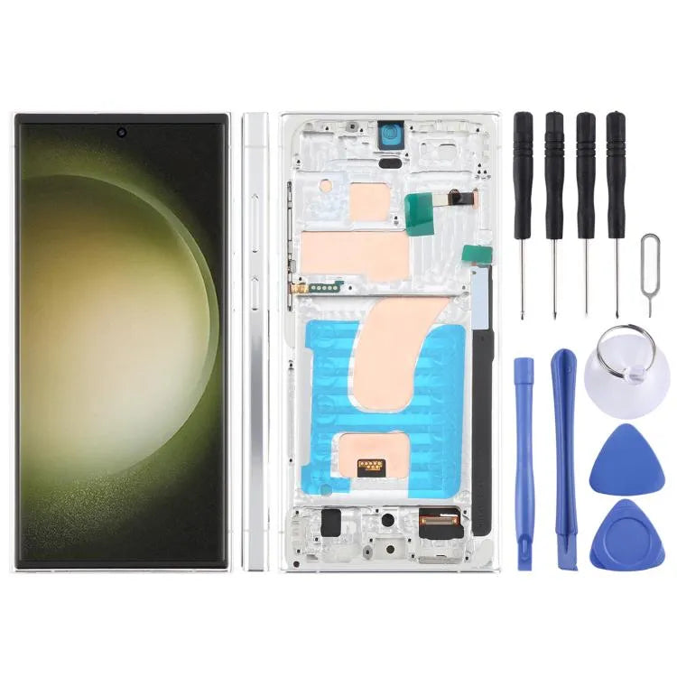 TFT-LCD-Bildschirm mit Digitizer und Rahmen für Samsung Galaxy S23 Ultra SM-S918B (6,72 Zoll, Silber)