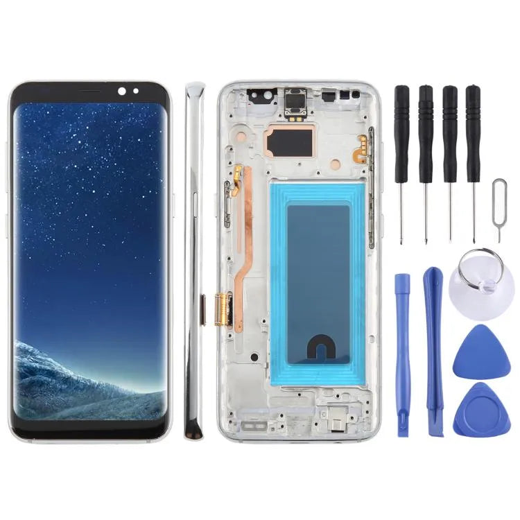 Voor Samsung Galaxy S8 SM-G950F 5,7 inch TFT LCD-schermdigitizer, volledige montage met frame (zilver)