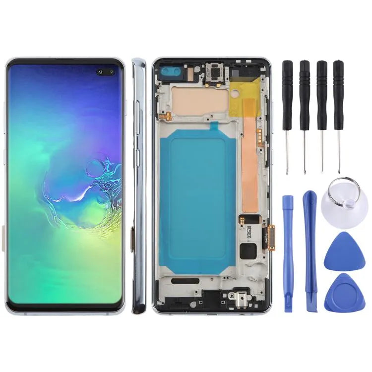 Voor Samsung Galaxy S10+ SM-G975F 6,38 inch TFT LCD-schermdigitaliser, volledige montage met frame, geen ondersteuning voor vingerafdrukherkenning (blauw)