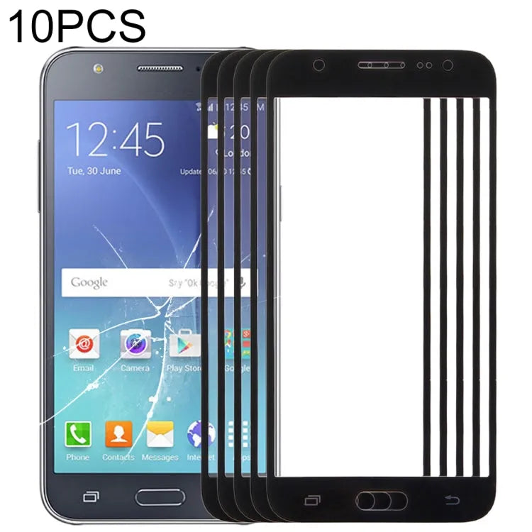 Voor Samsung Galaxy J7 / J700 10 stuks voorscherm buitenste glazen lens (zwart)
