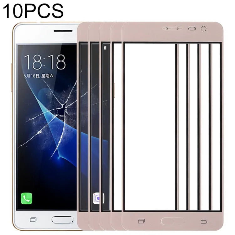 Voor Samsung Galaxy J3 Pro / J3110 10 stuks voorscherm buitenste glazen lens (goud)