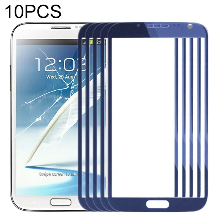 Voor Samsung Galaxy Note II / N7100 10 stuks voorscherm buitenste glazen lens (blauw)