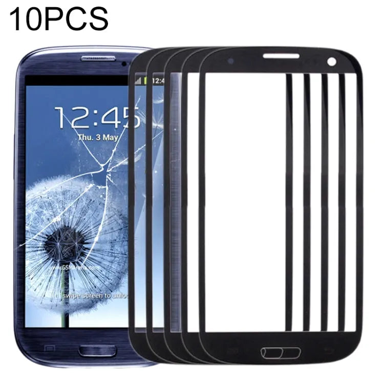 Voor Samsung Galaxy SIII / i9300 10 stuks voorscherm buitenste glazen lens (zwart)