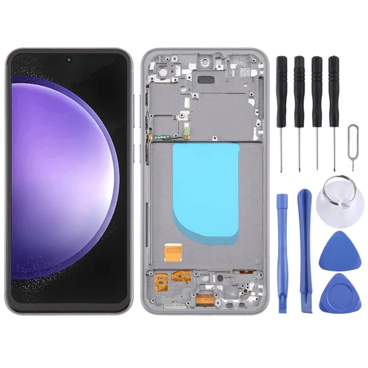 Voor Samsung Galaxy S23 FE SM-S711B TFT LCD-schermdigitizer Volledige montage met frame, ondersteunt geen vingerafdrukidentificatie (grijs)