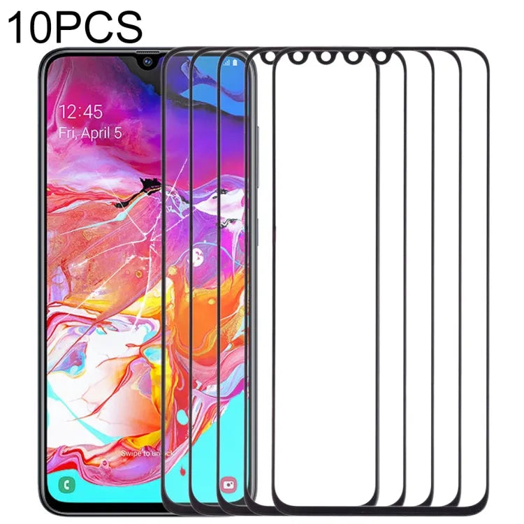 Voor Samsung Galaxy A70 10 stuks voorscherm buitenste glazen lens (zwart)