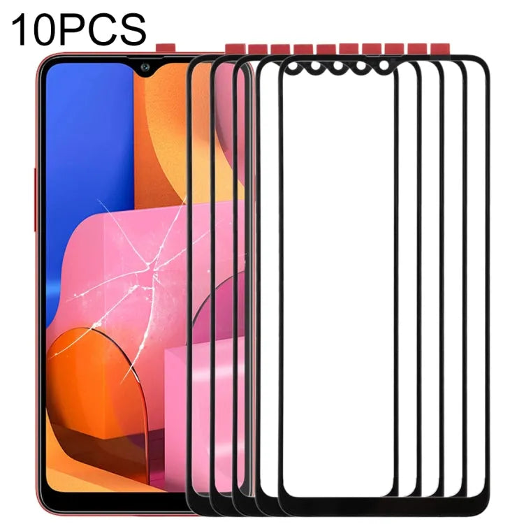 Voor Samsung Galaxy A20s 10 stuks voorscherm buitenste glazen lens (zwart)