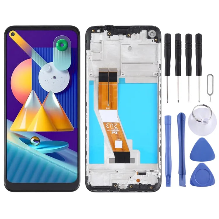 Origineel LCD-scherm voor Samsung Galaxy M11 SM-M115 Digitizer Volledige montage met frame (zwart)