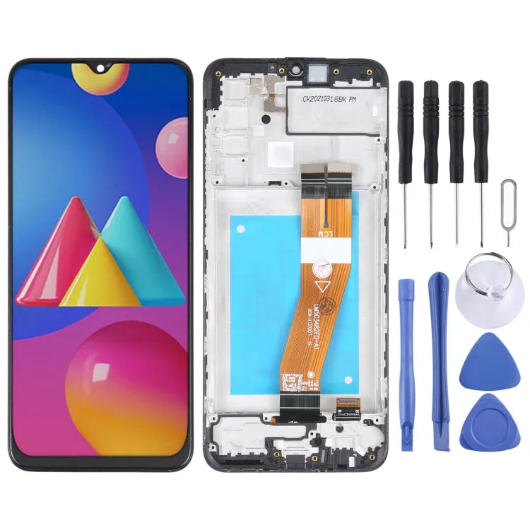 TFT-materiaal LCD-scherm en Digitizer Volledige montage met frame voor Samsung Galaxy M02s (zwart)