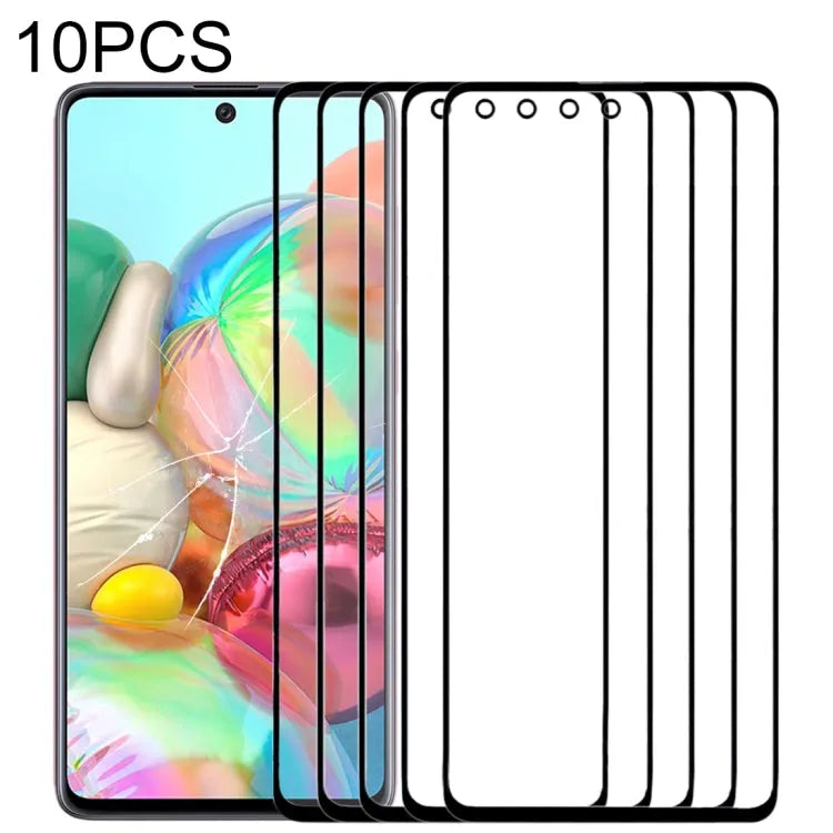 Voor Samsung Galaxy A71 10 stuks voorscherm buitenste glazen lens (zwart)