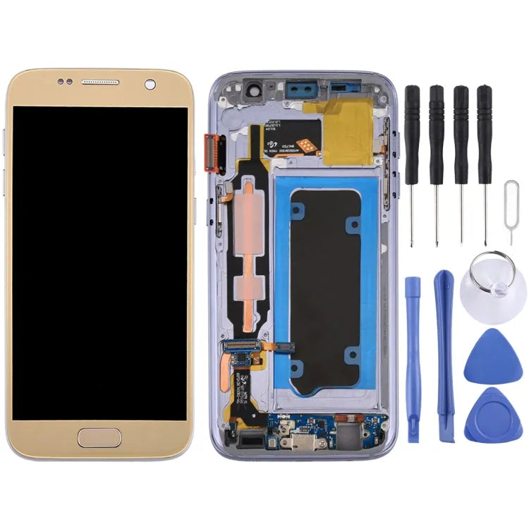 OLED LCD-scherm voor Galaxy S7 / G930V Digitizer Volledige montage met frame (goud)