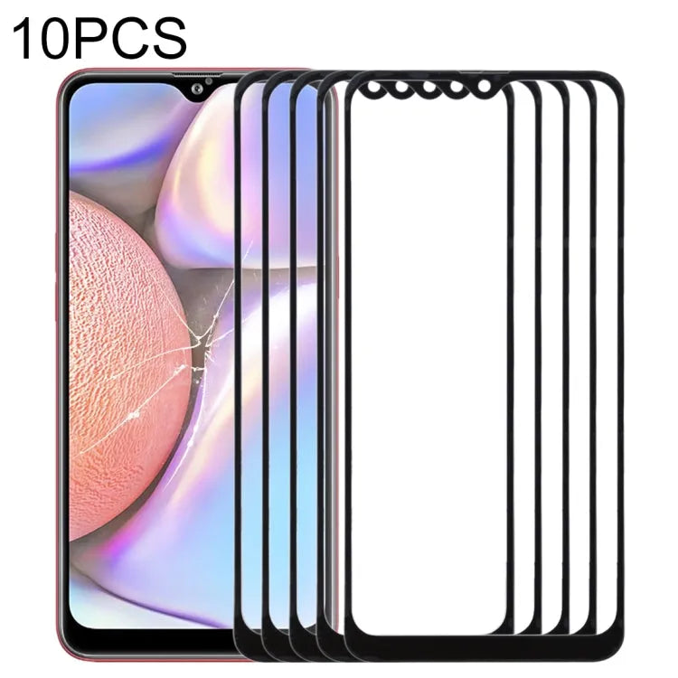 Voor Samsung Galaxy A10s 10 stuks voorscherm buitenste glazen lens (zwart)