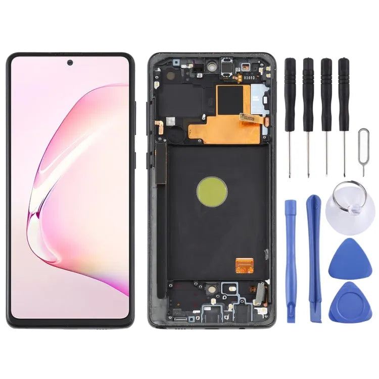 Origineel Super AMOLED LCD-scherm voor Samsung Galaxy Note10 Lite Digitizer Volledige montage met frame (zwart)