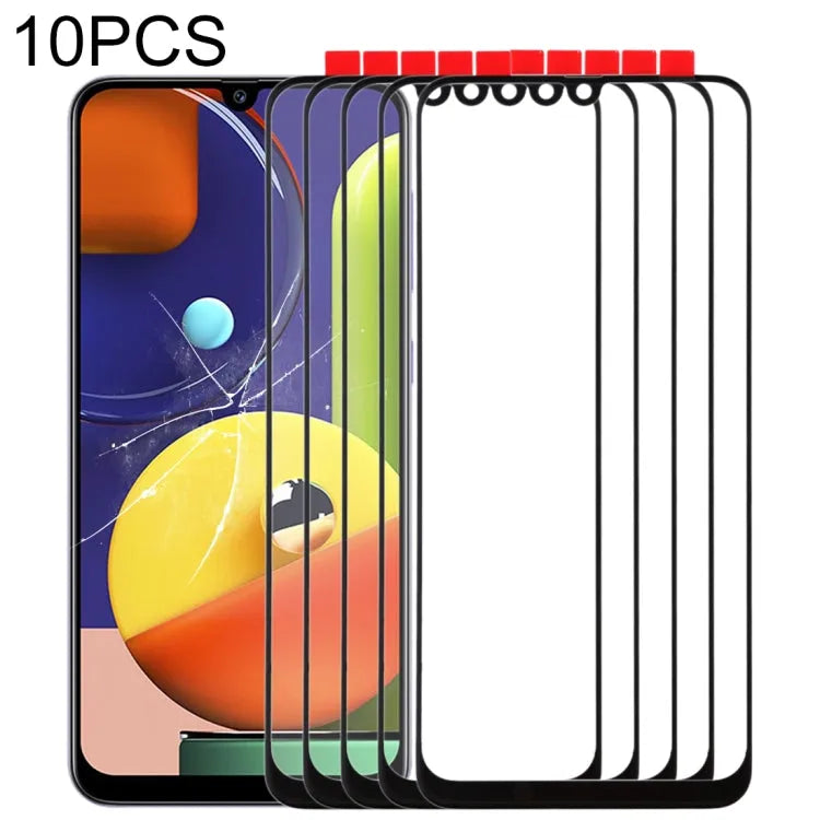 Voor Samsung Galaxy A50s 10 stuks voorscherm buitenste glazen lens (zwart)