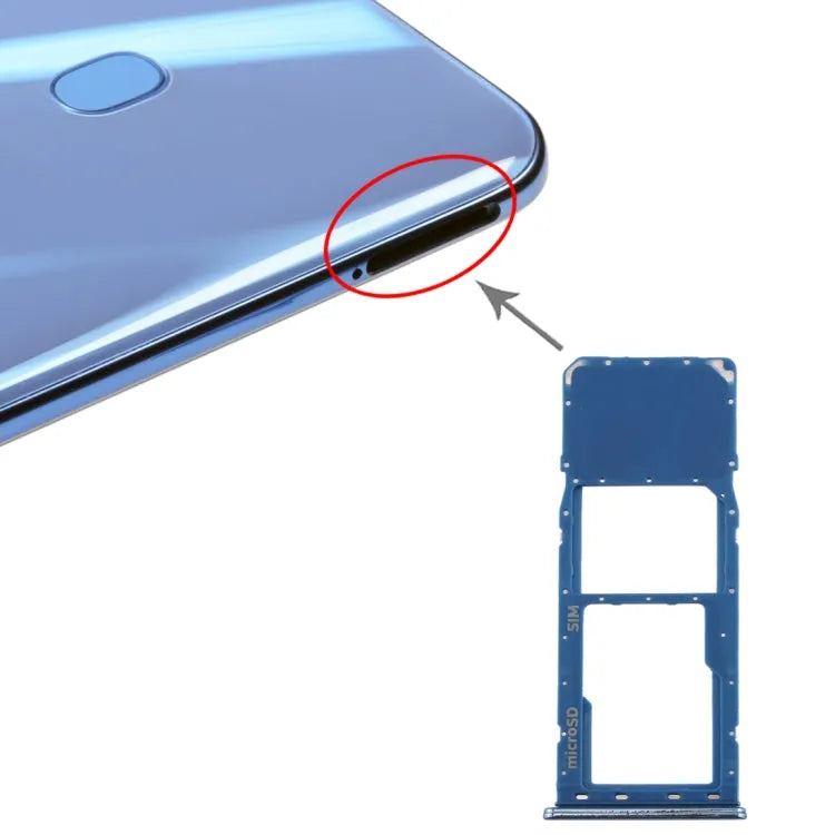 Voor Galaxy A20 A30 A50 SIM-kaartlade + Micro SD-kaartlade (blauw)