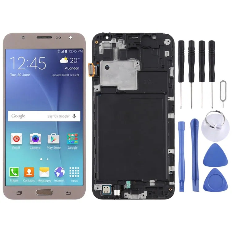 TFT LCD-scherm voor Galaxy J7 (2015) / J700F Digitizer Volledige montage met frame (goud)