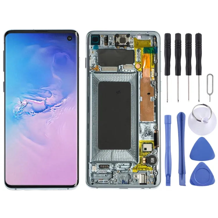Origineel Super AMOLED LCD-scherm voor Galaxy S10 4G Digitizer Volledige montage met frame (blauw)