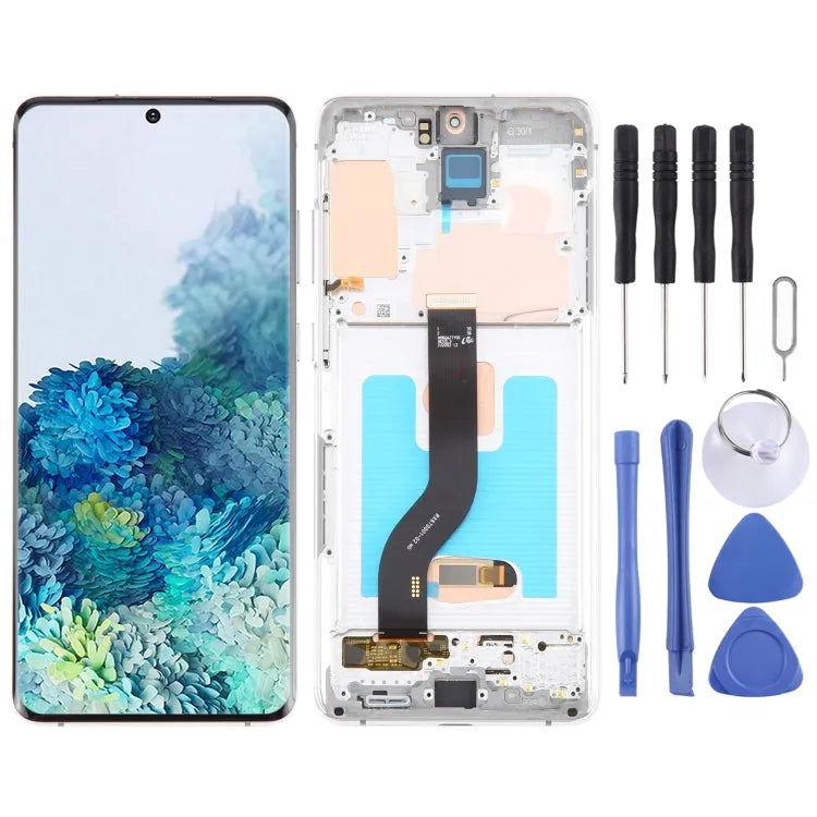 Voor Samsung Galaxy S20+ 4G/5G SM-G985/986 6,67 inch OLED LCD-schermdigitizer Volledige montage met frame (zilver)