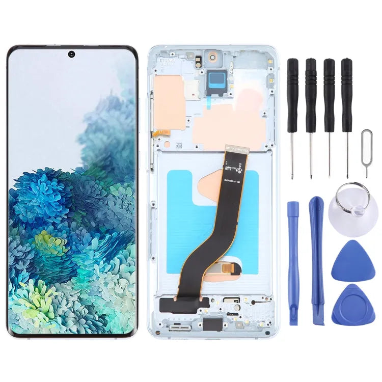Voor Samsung Galaxy S20+ 4G/5G SM-G985/986 6,67 inch OLED LCD-schermdigitizer Volledige montage met frame (blauw)