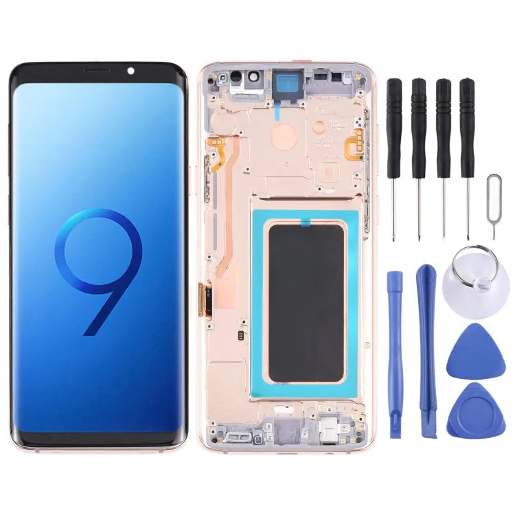Super AMOLED LCD-scherm voor Galaxy S9+ / G965F / G965F / DS / G965U / G965W / G9650 Digitizer Volledige montage met frame (goud)