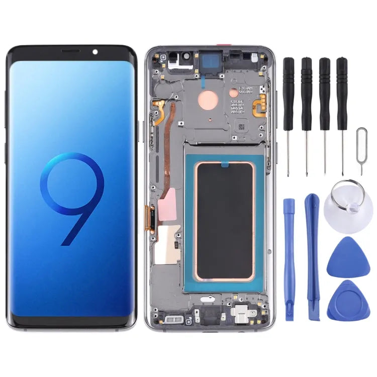 Super AMOLED LCD-scherm voor Galaxy S9+ / G965F / G965F / DS / G965U / G965W / G9650 Digitizer Volledige montage met frame (grijs)