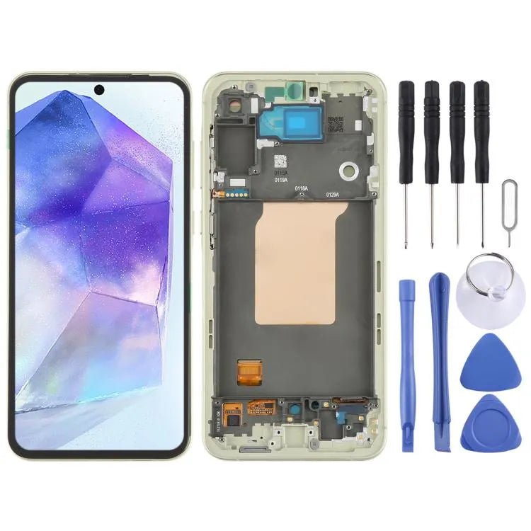 Voor Samsung Galaxy A55 SM-A556B Origineel LCD-schermdigitizer, volledige montage met frame (lichtgroen)