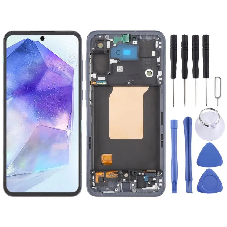 Voor Samsung Galaxy A55 SM-A556B Origineel LCD-schermdigitizer Volledige Montage met Frame (Blauw)