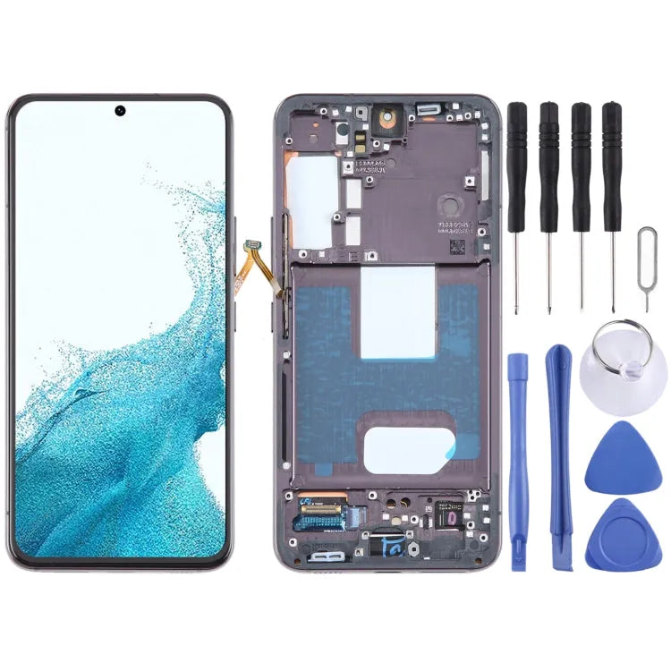 Origineel LCD-scherm met digitizer en frame voor Samsung Galaxy S22 5G SM-S901B EU-versie (zwart).