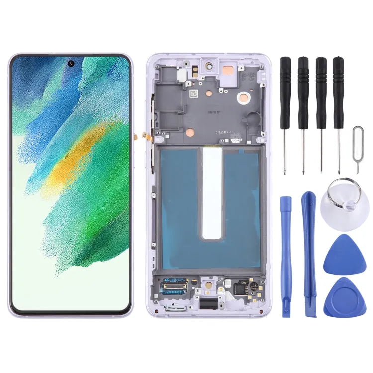 Voor Samsung Galaxy S21 FE 5G SM-G990B Originele LCD-scherm Digitizer volledige montage met frame (paars)