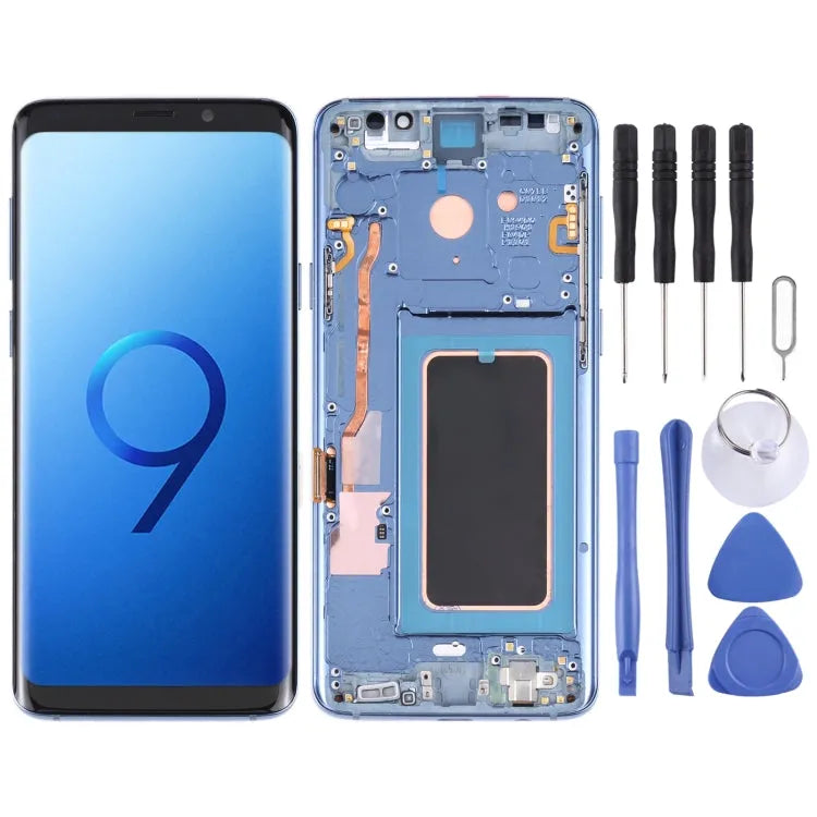 Origineel Super AMOLED LCD-scherm voor Galaxy S9 / G960F / DS / G960U / G960W / G9600 Digitizer Volledige montage met frame (blauw)