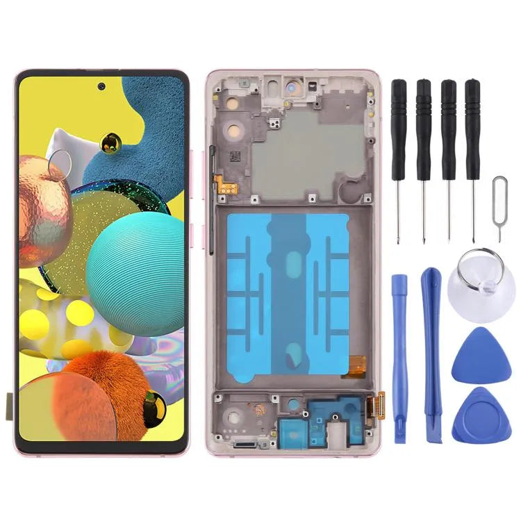 Voor Samsung Galaxy A51 5G SM-A516 6,43 inch OLED LCD-schermdigitizer, volledige montage met frame (roze)