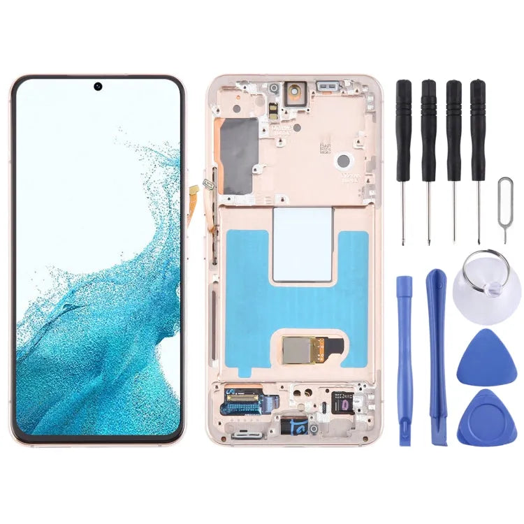 Origineel LCD-scherm met digitizer en frame voor Samsung Galaxy S22 5G SM-S901B EU-versie (goudkleurig)