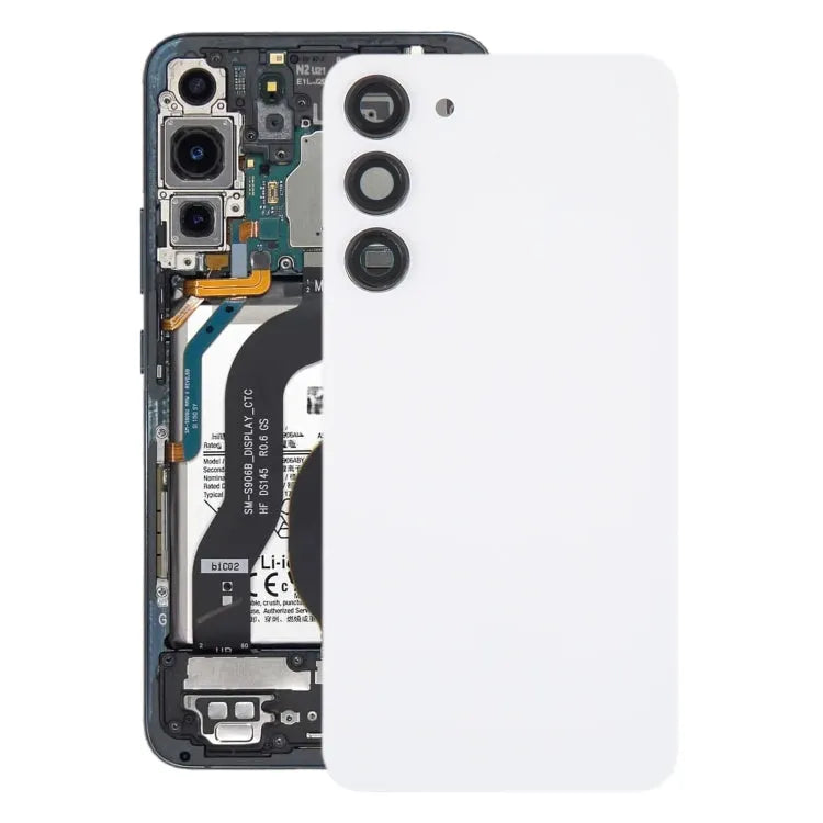 Originele glazen batterij-achterklep met cameralensframe voor Samsung Galaxy S23+ SM-S916B (wit).