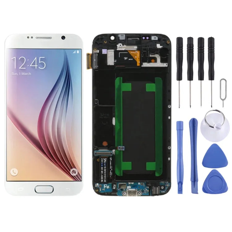 Originele Super AMOLED Lcd-scherm Voor Samsung Galaxy S6 SM-G920F Digitizer Volledige Montage met Frame (Wit)
