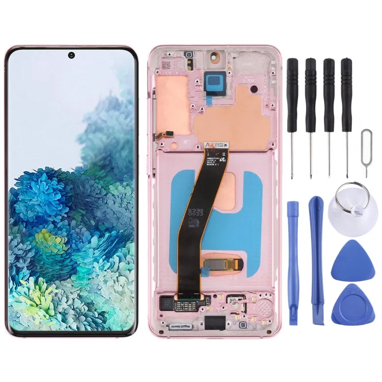 Origineel Dynamic AMOLED LCD-scherm + digitizer met frame voor Samsung Galaxy S20 4G SM-G980(roze)