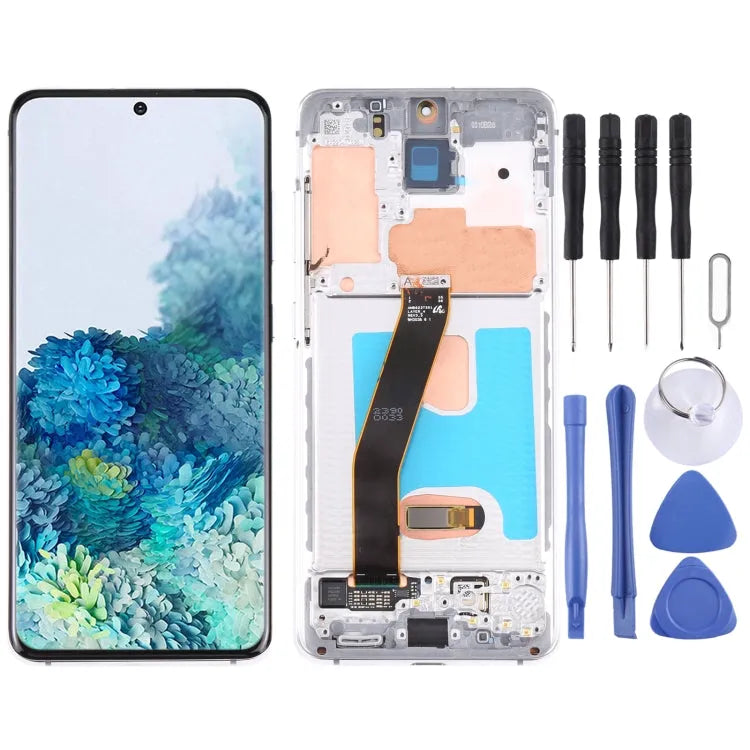 Origineel Dynamic AMOLED LCD-scherm + digitizer met frame voor Samsung Galaxy S20 4G SM-G980(zilver)