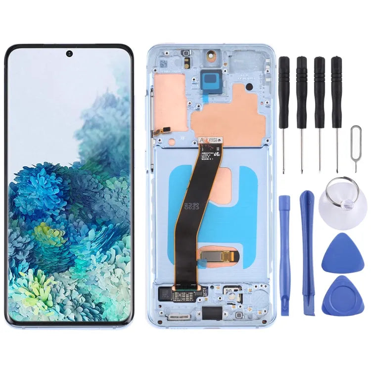 Origineel dynamisch AMOLED LCD-scherm voor Samsung Galaxy S20 4G SM-G980 Digitizer Volledige montage met frame (blauw)