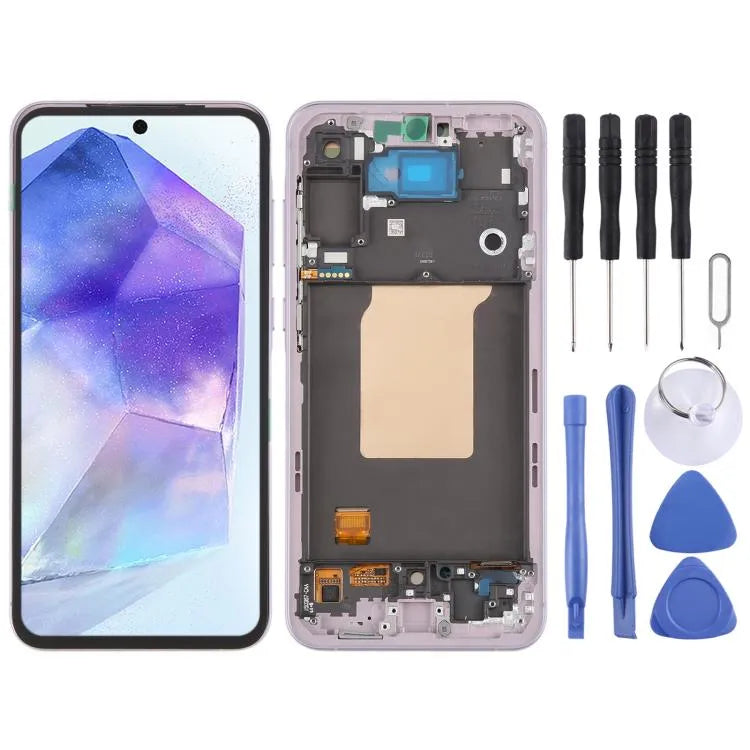 Voor Samsung Galaxy A55 SM-A556B Origineel LCD-schermdigitizer Volledige Montage met Frame (Roze)