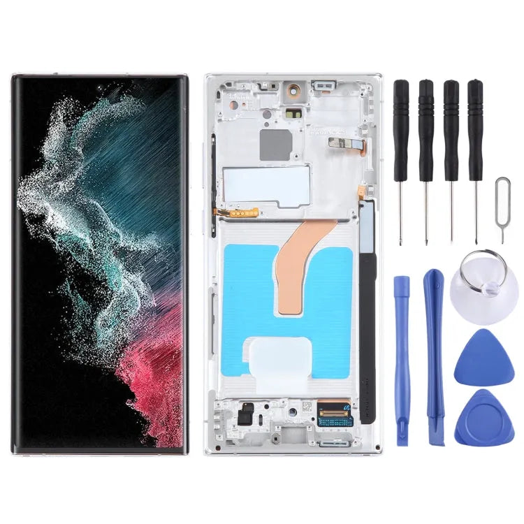 Voor Samsung Galaxy S22 Ultra 5G SM-S908B Origineel LCD-schermdigitizer Volledige assemblage met frame (wit)