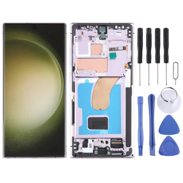 Voor Samsung Galaxy S23 Ultra SM-S918B Originele LCD-scherm Digitizer volledige montage met frame (paars)
