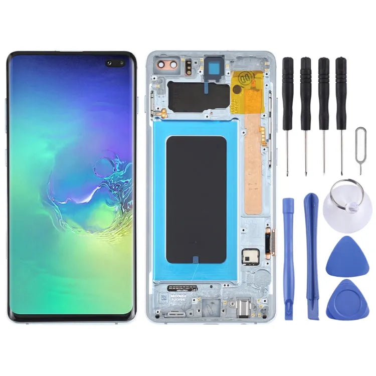 Origineel Super AMOLED LCD-scherm voor Samsung Galaxy S10+ Digitizer Volledige montage met frame (blauw)