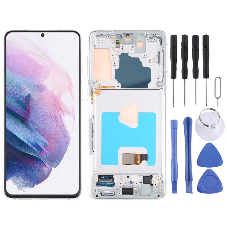 OEM LCD-scherm voor Samsung Galaxy S21+ (5G) SM-G996 Digitizer Volledige montage met frame (zilver)