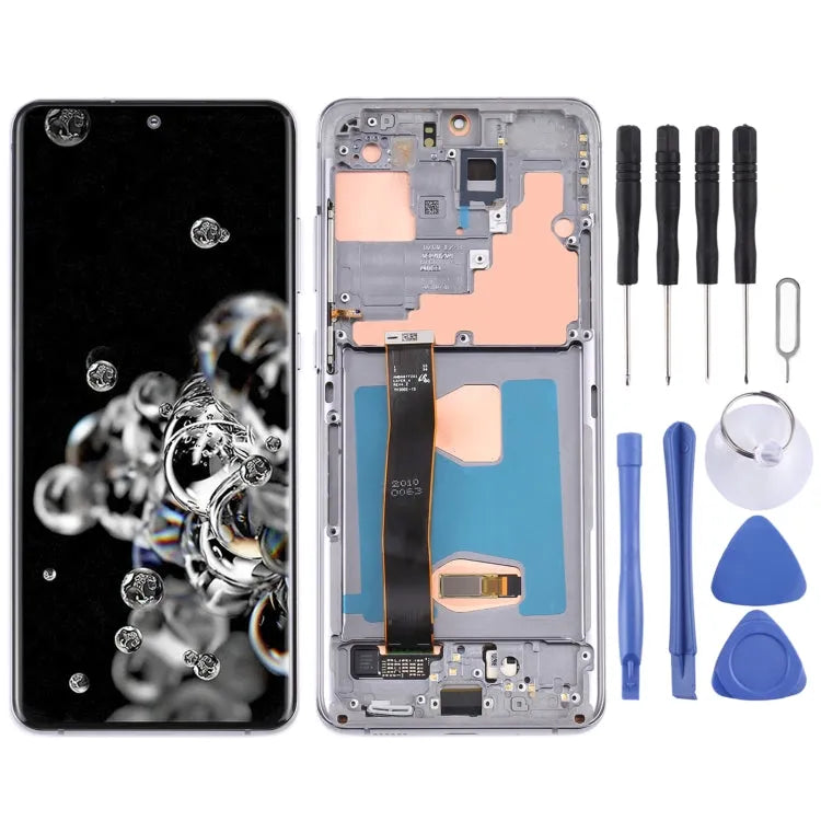 Originele Super AMOLED LCD-scherm voor Samsung Galaxy S20 Ultra 4G/S20 Ultra 5G Digitizer Volledige montage met frame (grijs)