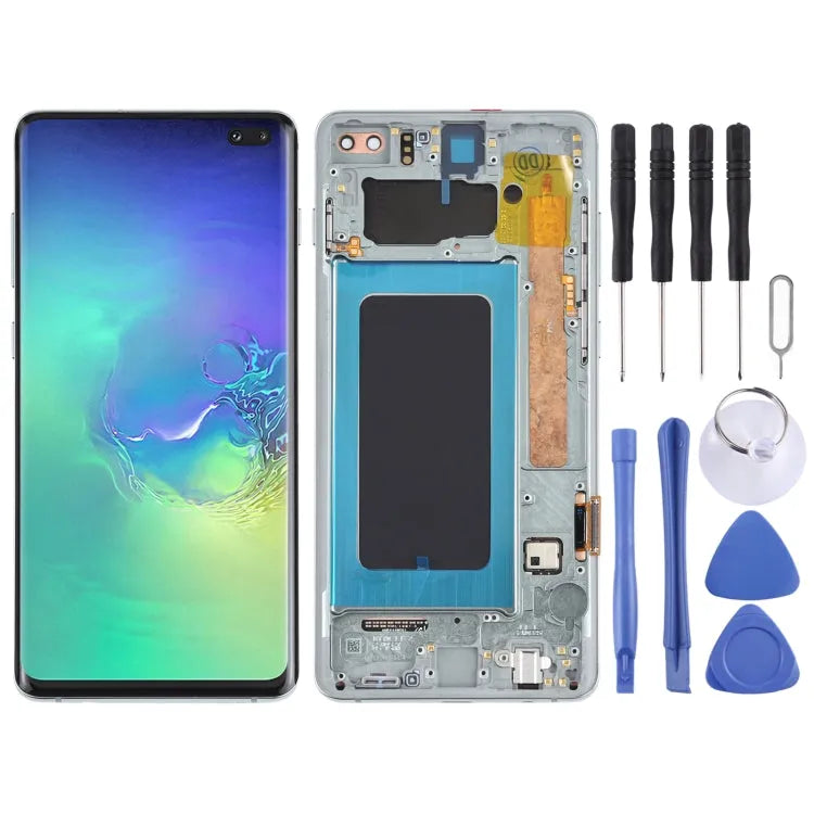 Origineel Super AMOLED LCD-scherm voor Samsung Galaxy S10+ Digitizer Volledige montage met frame (groen)
