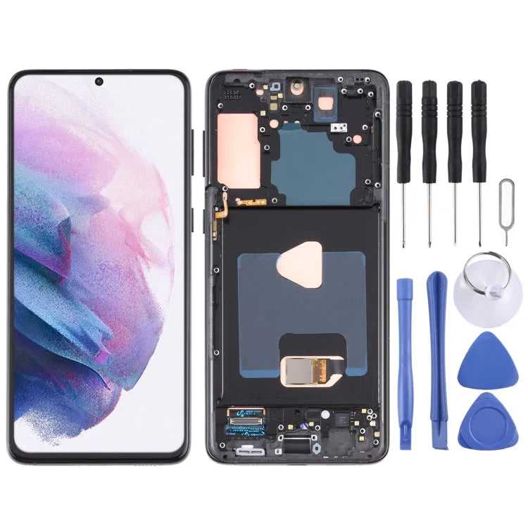Origineel Super AMOLED LCD-scherm voor Samsung Galaxy S21+ (5G) SM-G996 Digitizer Volledige montage met frame (zwart)