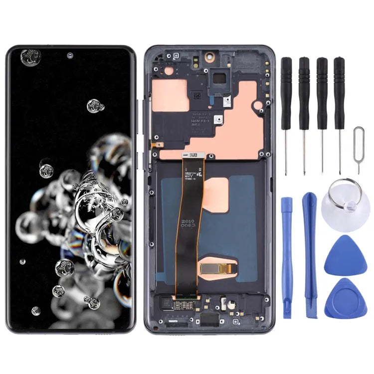 Origineel Super AMOLED LCD-scherm voor Samsung Galaxy S20 Ultra 4G/S20 Ultra 5G Digitizer Volledige montage met frame (zwart)