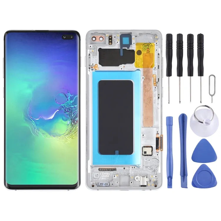 Origineel Super AMOLED LCD-scherm voor Samsung Galaxy S10+ Digitizer Volledige montage met frame (zilver)